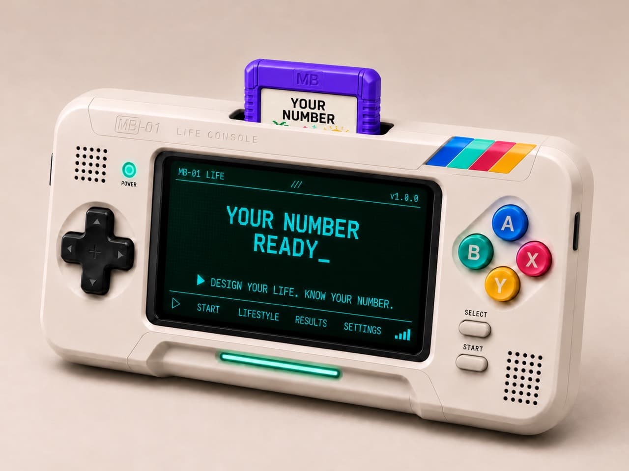 Your Number cartridge loaded into the MB-01 Life Console